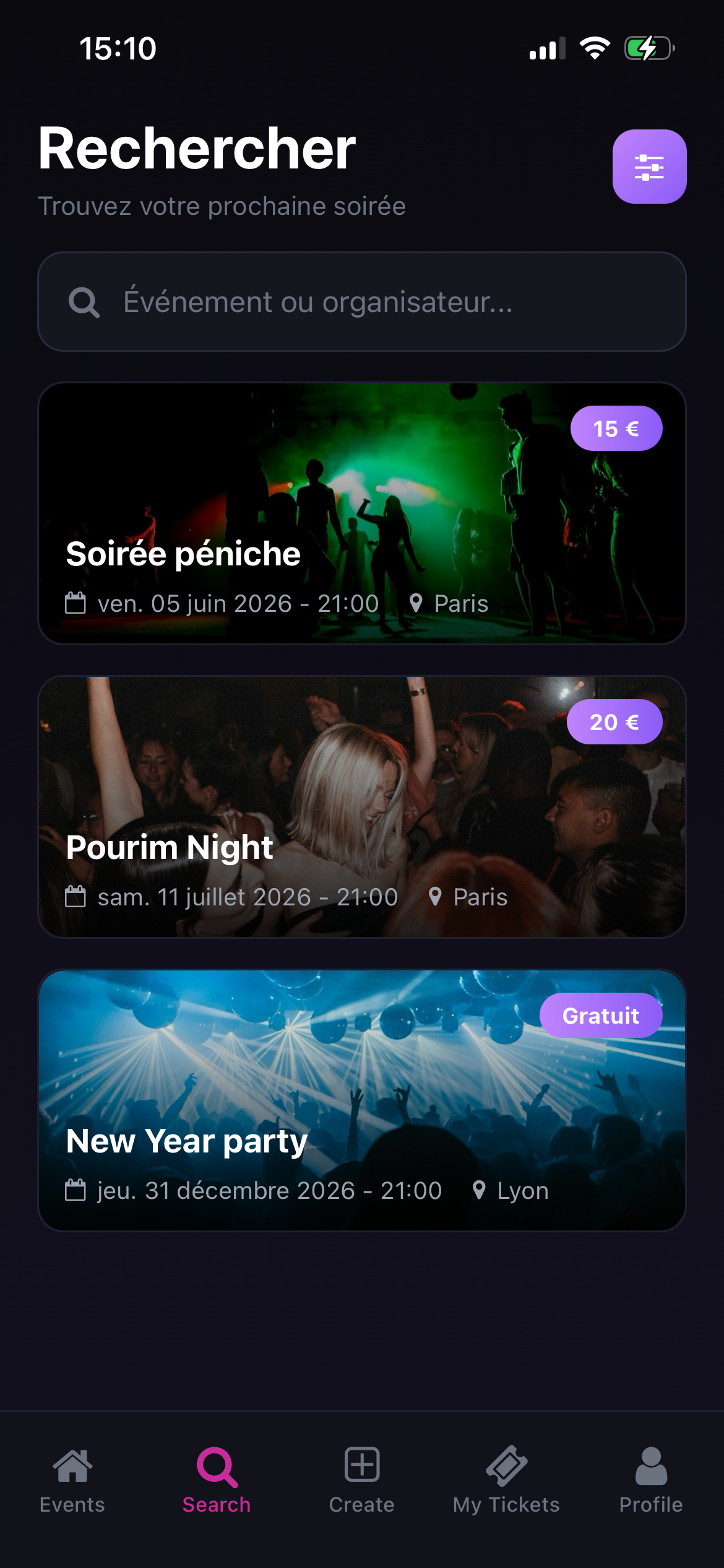 Rechercher un événement